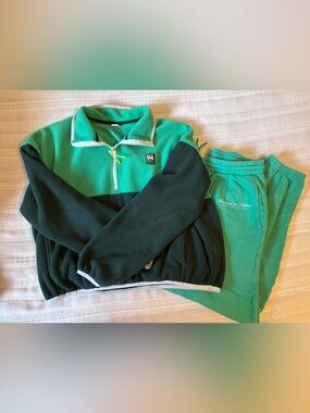 Old Navy Teal and Dark Green Half-Zip Fleece Pullover